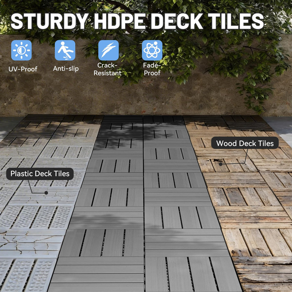 44 Pcs Interlocking Deck Tiles with All-Weather Waterproof HDPE - Dark Grey