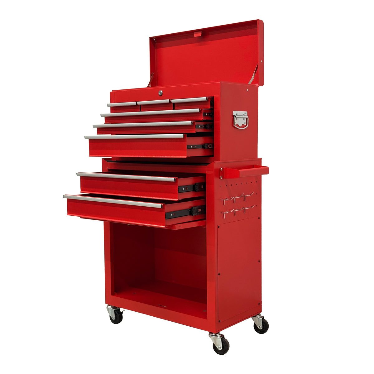 8-Drawer High-Capacity Rolling Tool Chest with Multi-Level Storage - Red