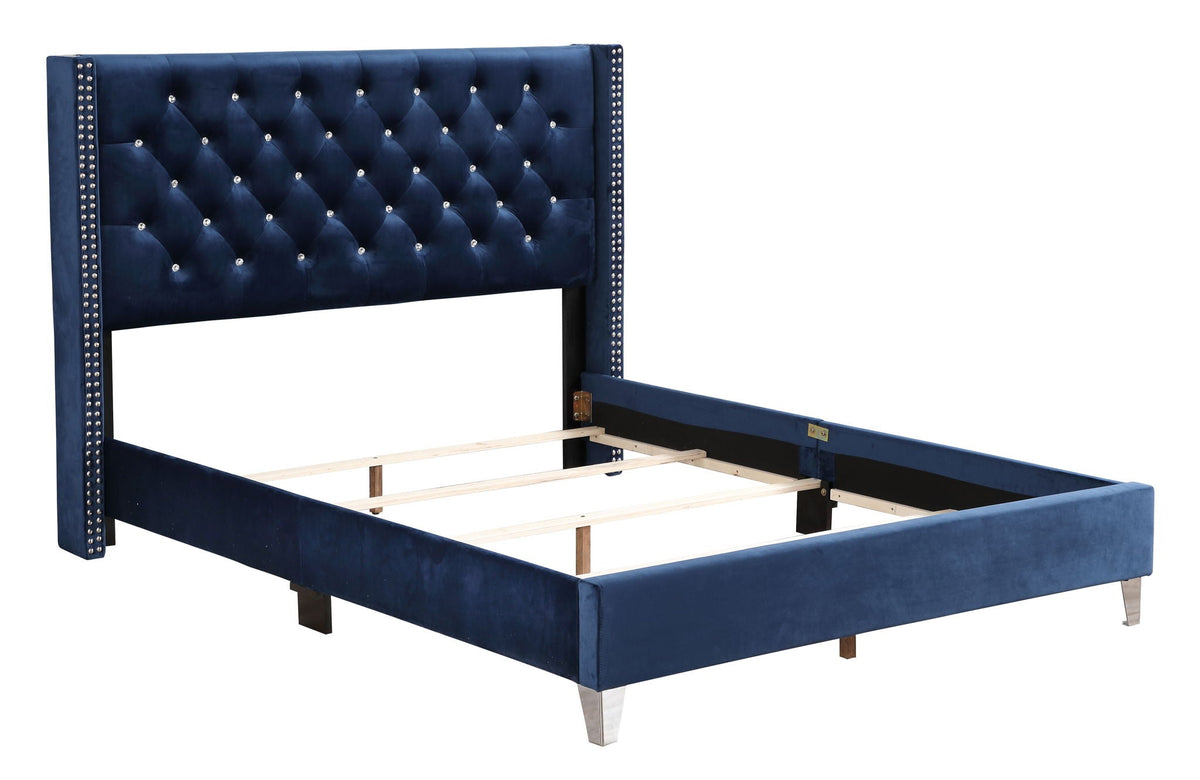 Upholstered Nailhead Trim Chic Bed with Tufted Headboard - Multiple Colors