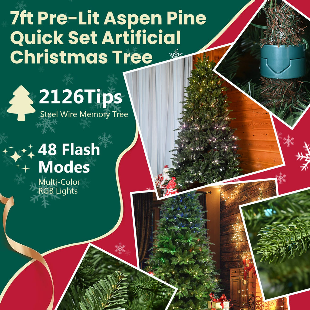 7FT Prelit Christmas Tree with 340 RGB LED Lights - Multicolor
