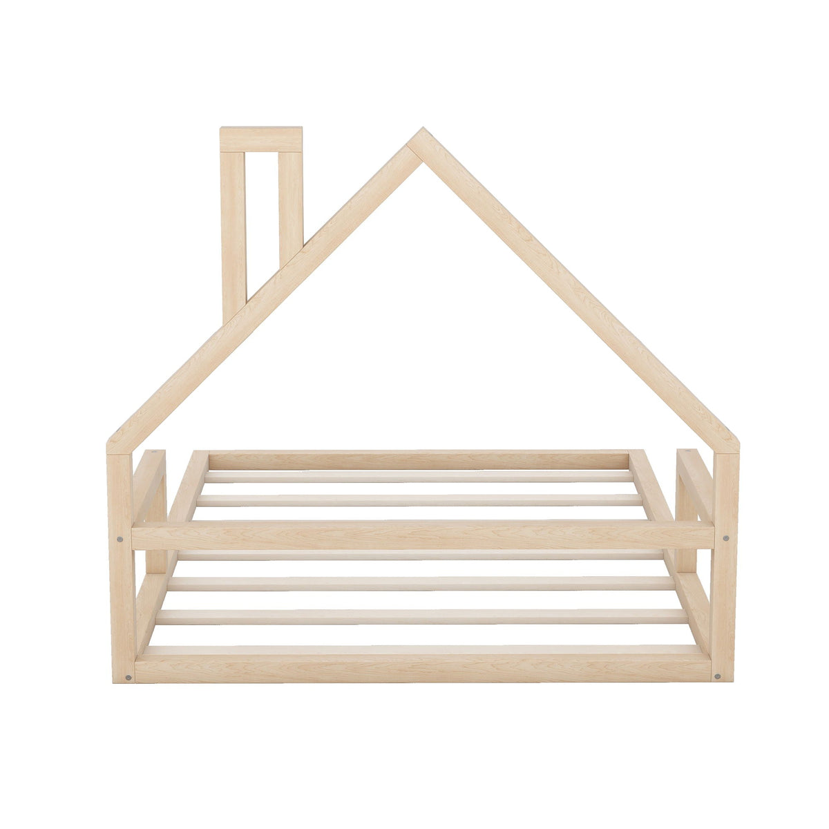 Elegant Floor Bed With House Shaped Headboard - Full Size Solid Wood