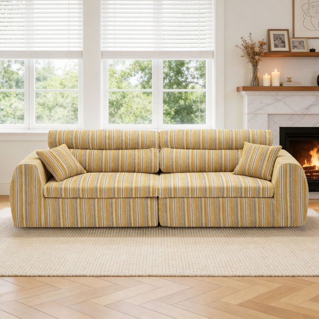 3 Seater Stationary Sofa with Throw Pillows - Multiple Colors