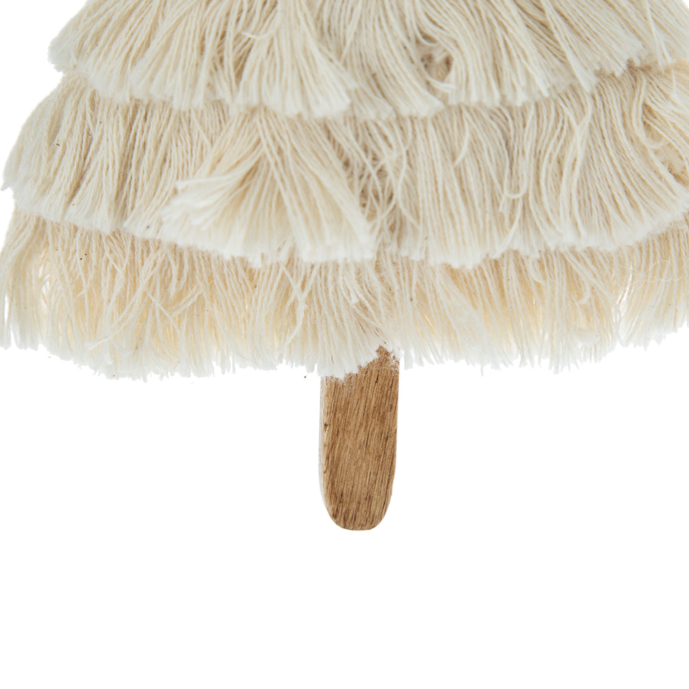 Fringes Embellished Tree Shape Ornament Set of 6 with Cotton Fringe - Natural