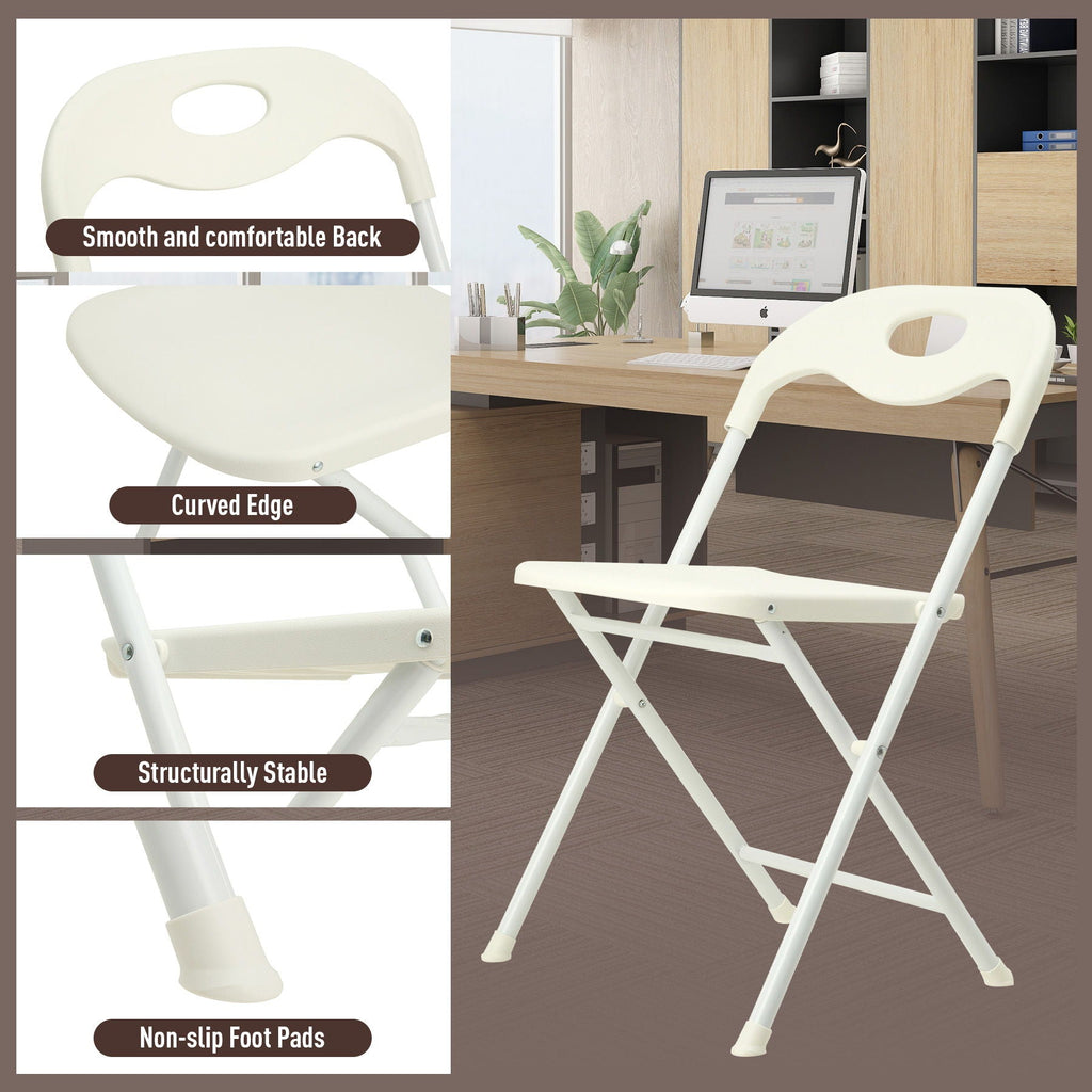 White Folding Chair Set with Waterproof Finish and Stackable Design - Set of 4