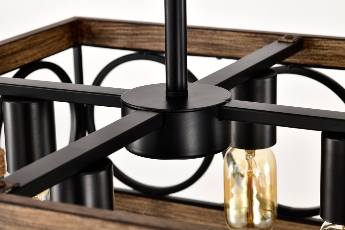 4-Light Square Kitchen Island Light with Farmhouse Metal Frame - Black