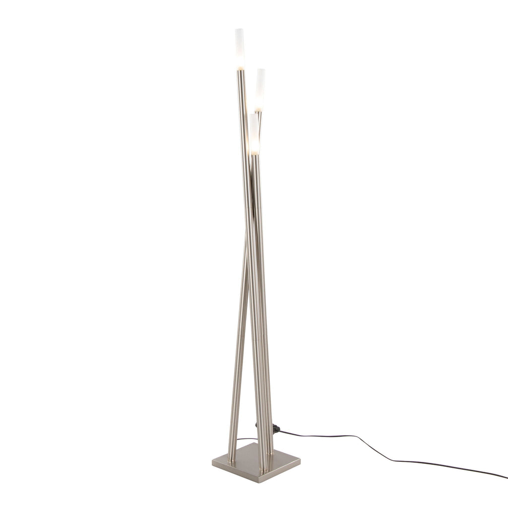 Contemporary Floor Lamp with Frosted Sconces - Nickel