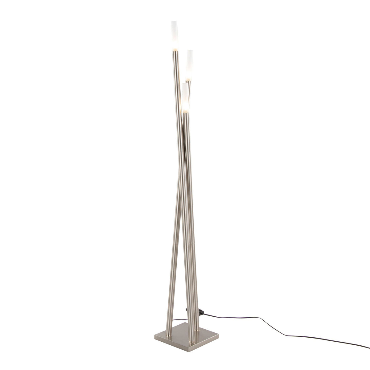 Contemporary Floor Lamp with Frosted Sconces - Nickel