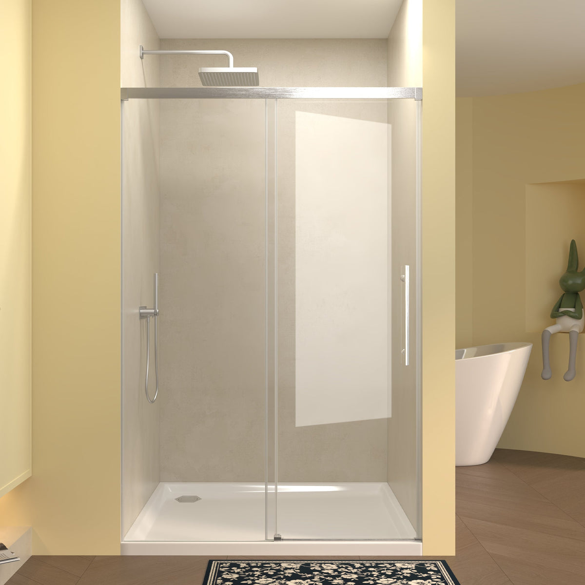 48" Single Sliding Shower Door with Frameless Tempered Glass - Clear