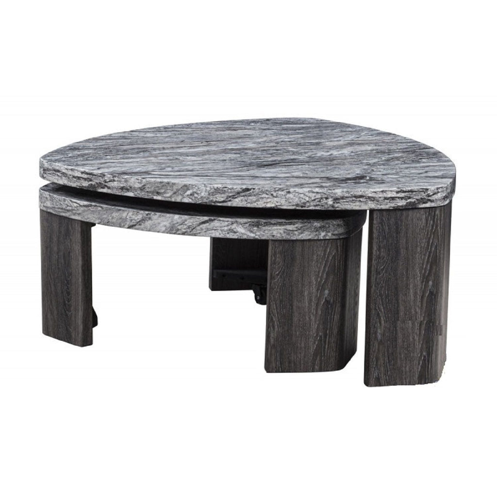 Triangle Nesting Coffee Table Set with Faux Marble Finish - Gray