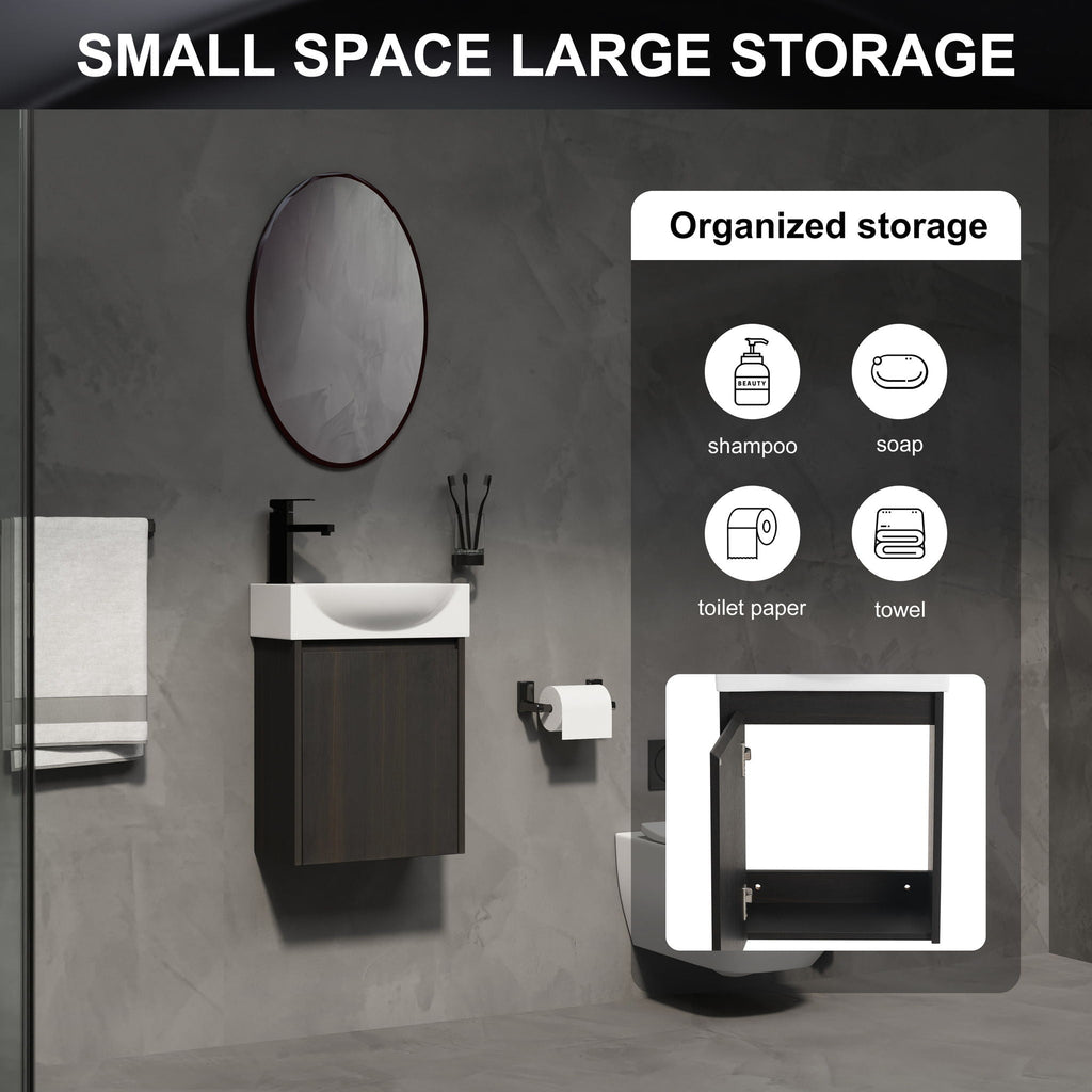 Modern Bathroom Vanity with Ceramic Basin and Storage Cabinet - Light Brown, Black, or White