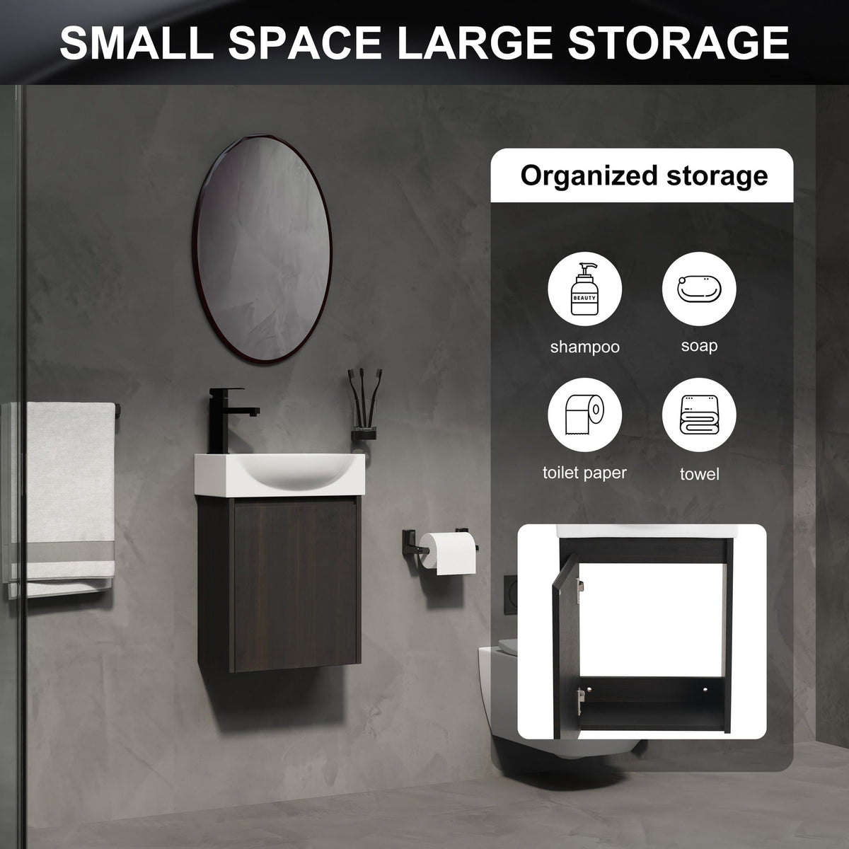 Modern Bathroom Vanity with Ceramic Basin and Storage Cabinet - Light Brown, Black, or White