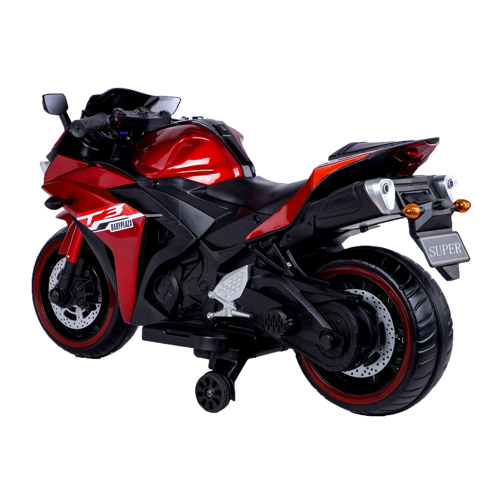 12V Kids Motorcycle Ride-On with Training Wheels and Lighting Wheels - Red
