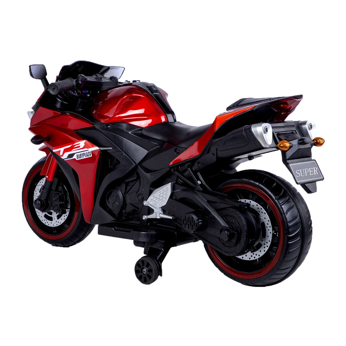 12V Kids Motorcycle Ride-On with Training Wheels and Lighting Wheels - Red