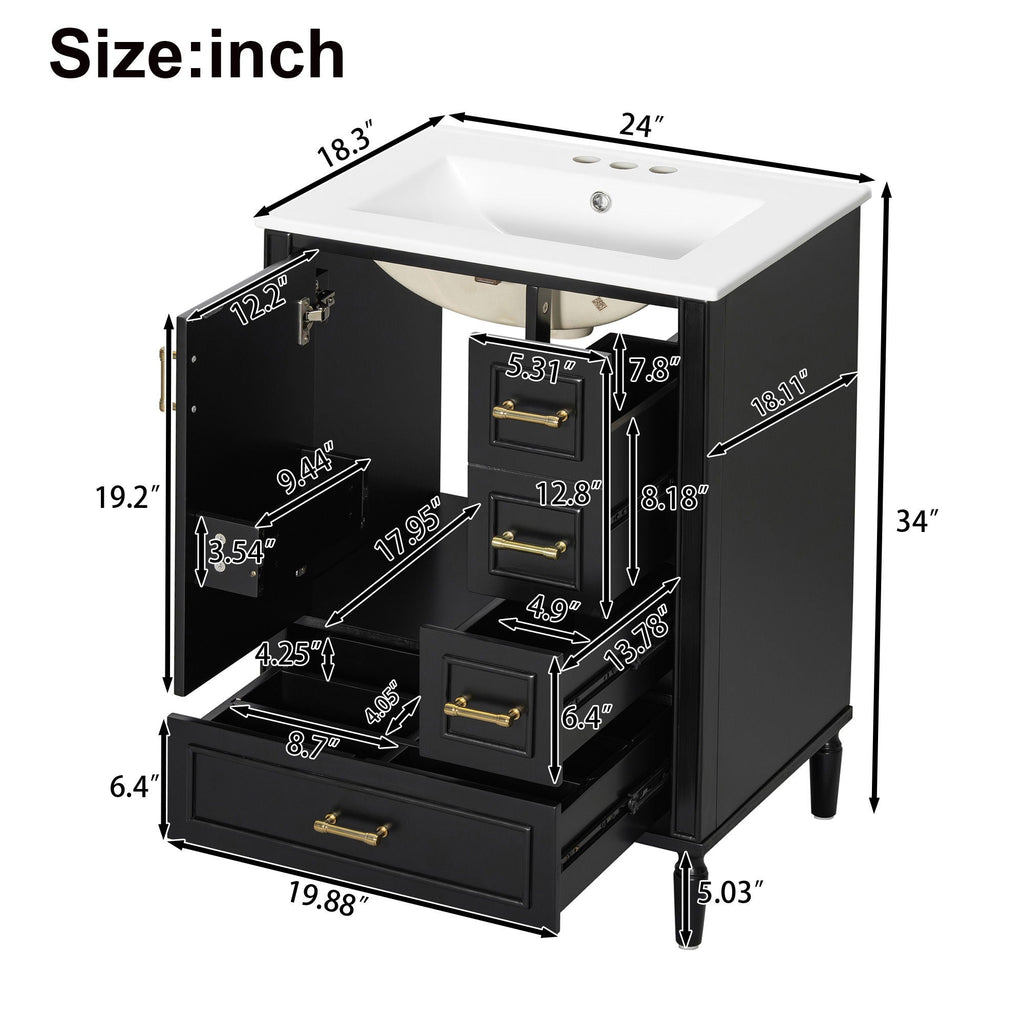 Traditional Bathroom Vanity Set with Soft Close Doors - Multiple Colors