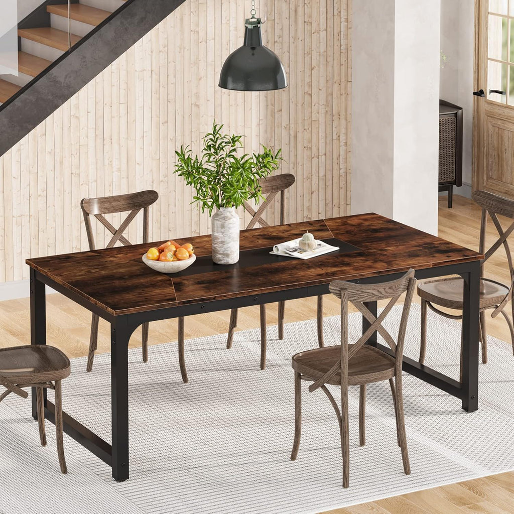 Rectangular Kitchen & Dining Room Table with Heavy-Duty Steel Frame - Brown / Black