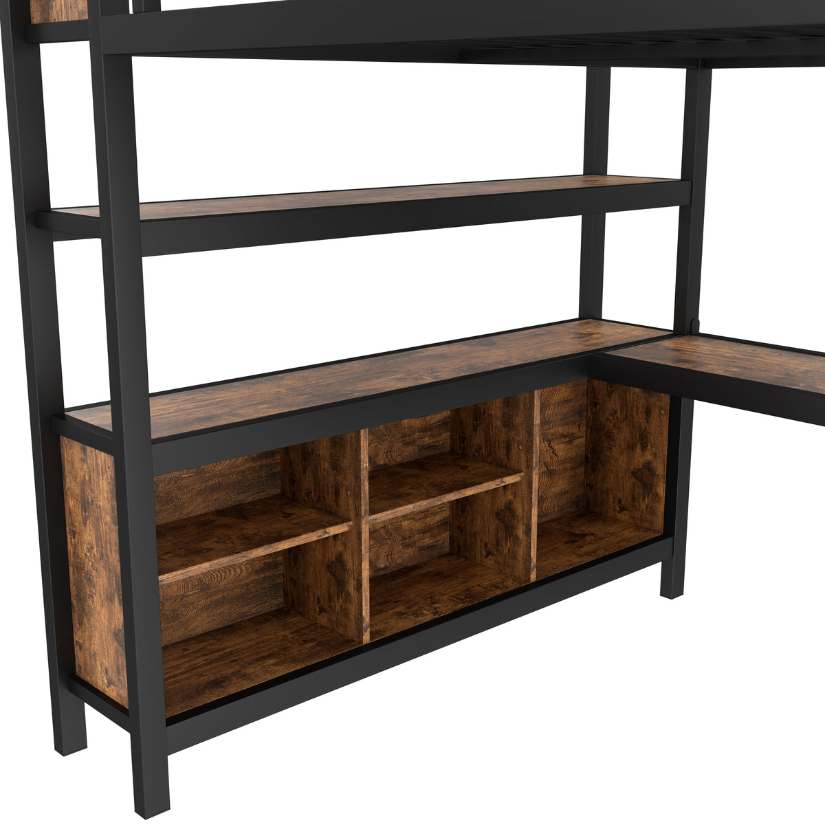 Metal Loft Bed with L-Shaped Desk and Wardrobe - Queen Size