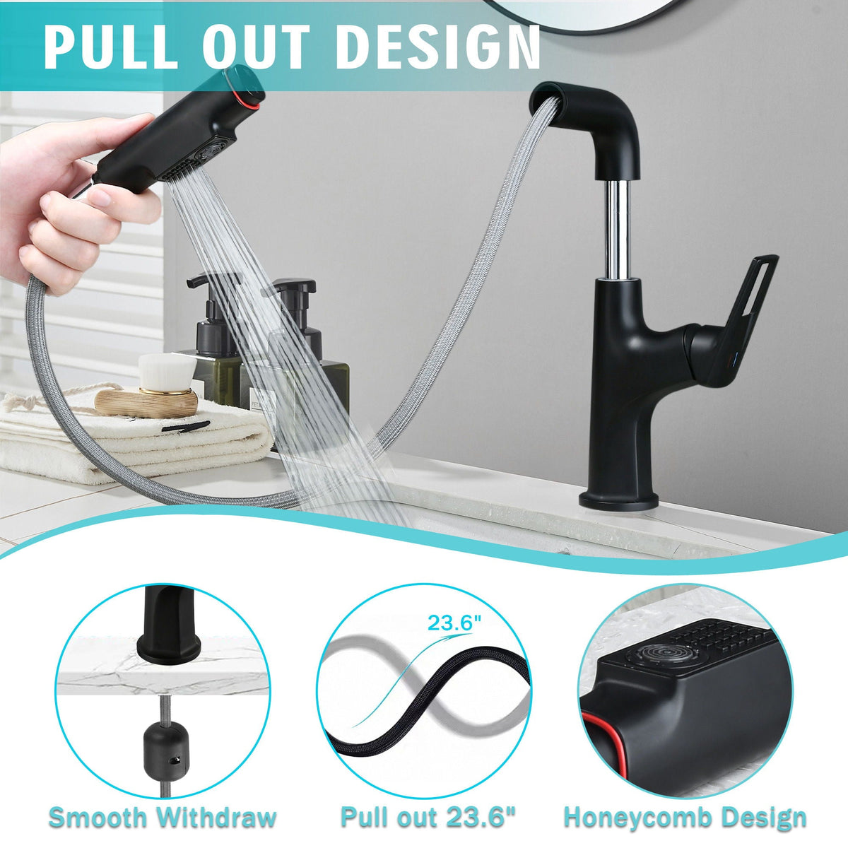 Tall Pull Down Vessel Faucet with Dual Spray Modes - Gold or Black