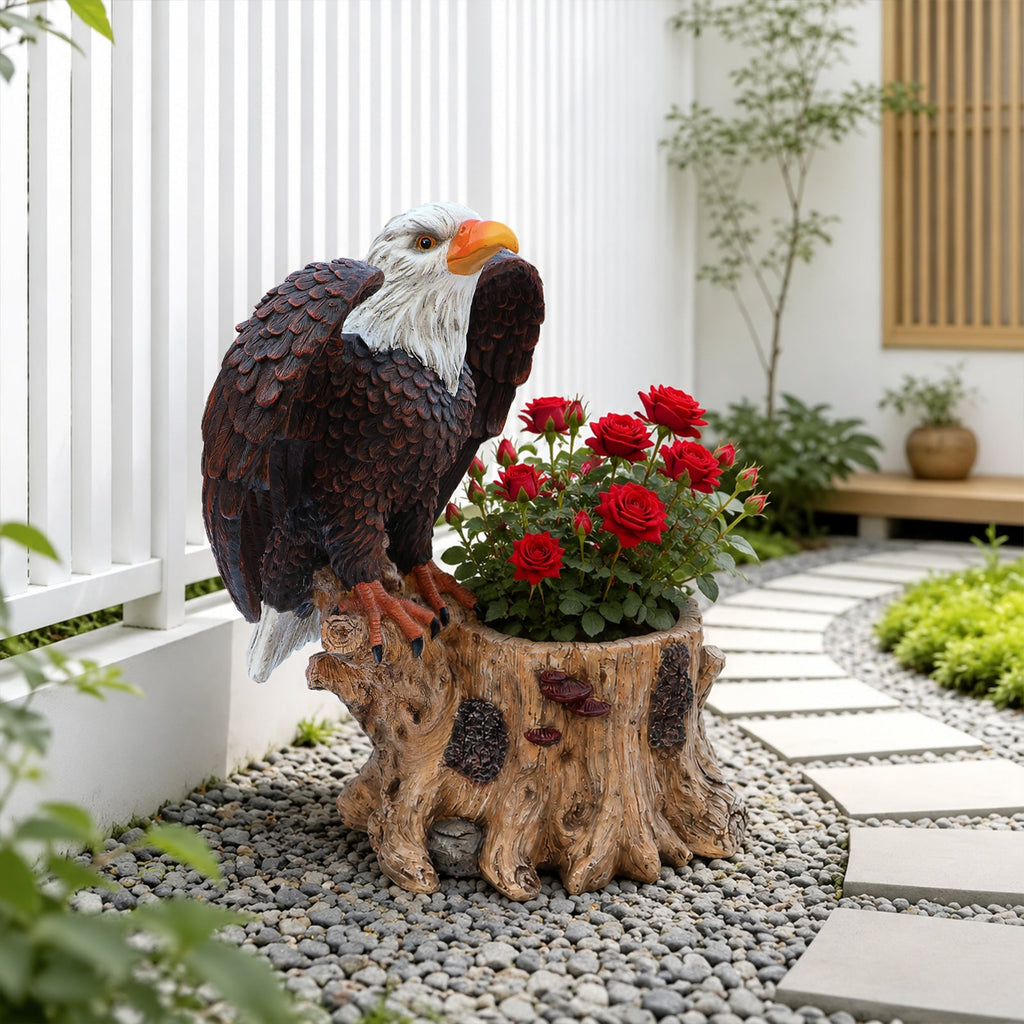 Majestic Eagle Garden Planter Pot with Tree Stump Base