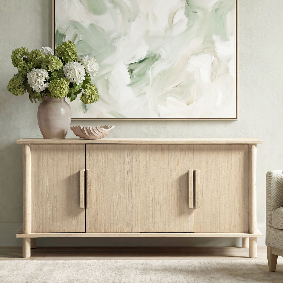 Natural Reclaimed Wood 4 Door Sideboard with Streamlined Storage - Natural