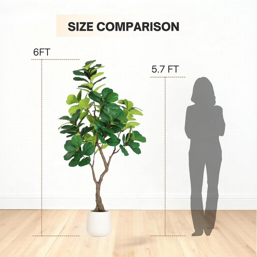 6FT Artificial Fiddle Leaf Fig Tree with White Decorative Pot - Green Leaves