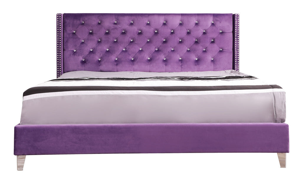 Upholstered Nailhead Trim Chic Bed with Tufted Headboard - Multiple Colors