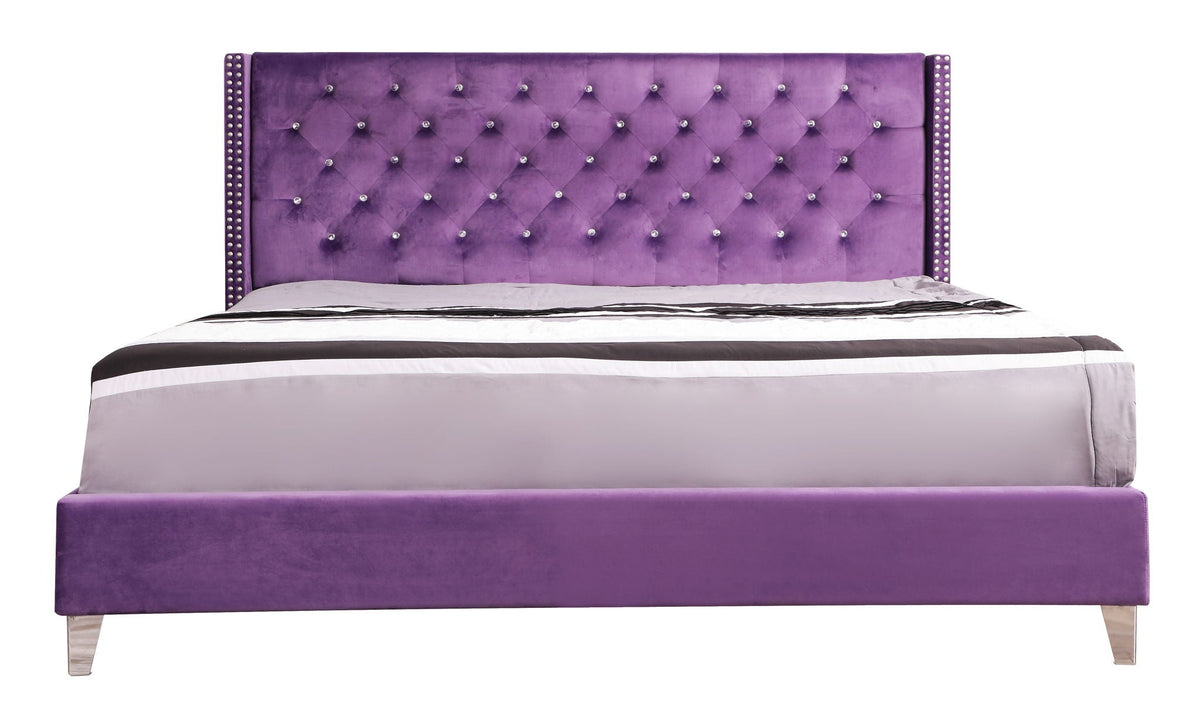 Upholstered Nailhead Trim Chic Bed with Tufted Headboard - Multiple Colors