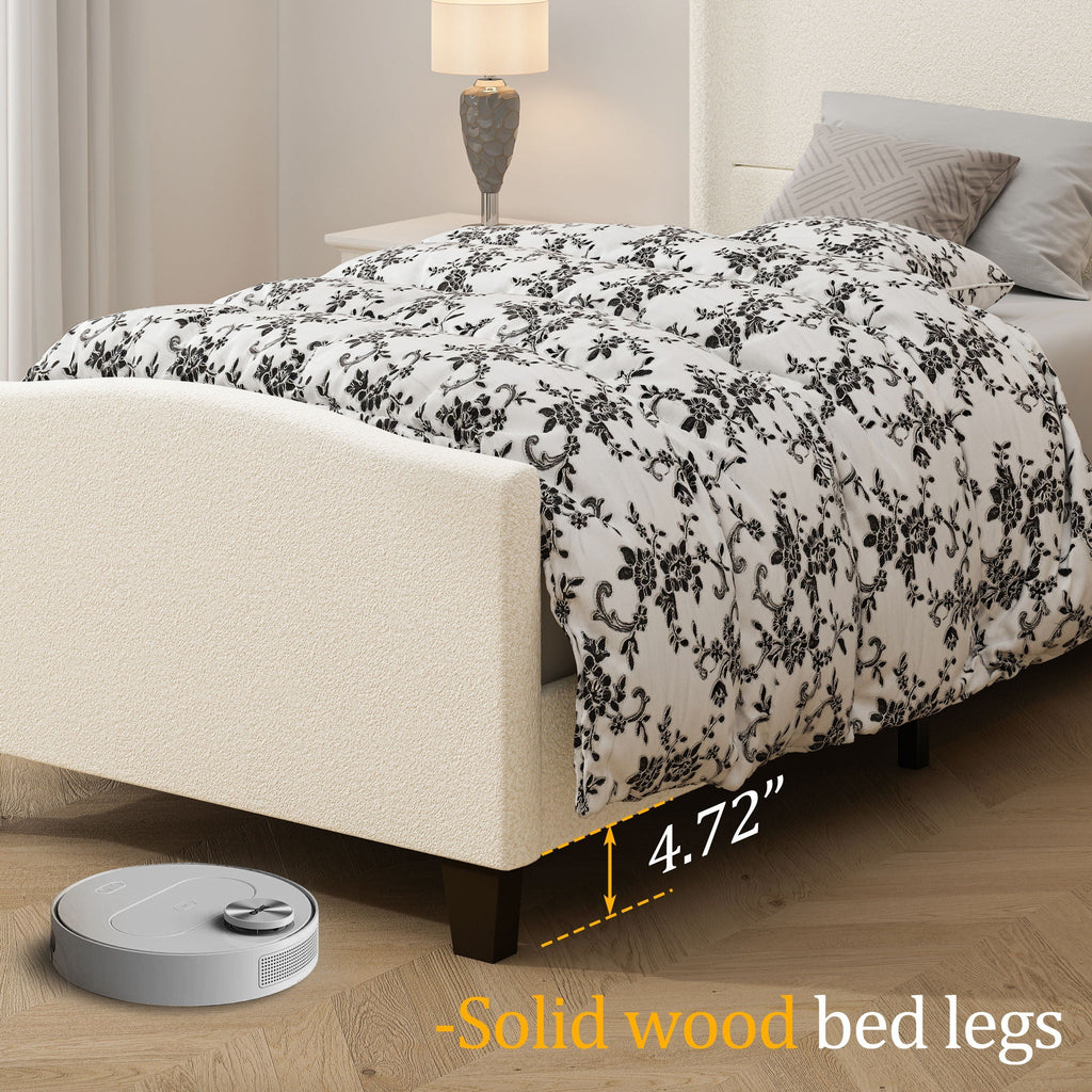 Platform Bed Frame with Tall Headboard and High Footboard - White or Gray