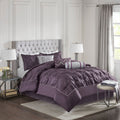7 Piece Tufted Comforter Set with Elegant Detailing - Deep Plum