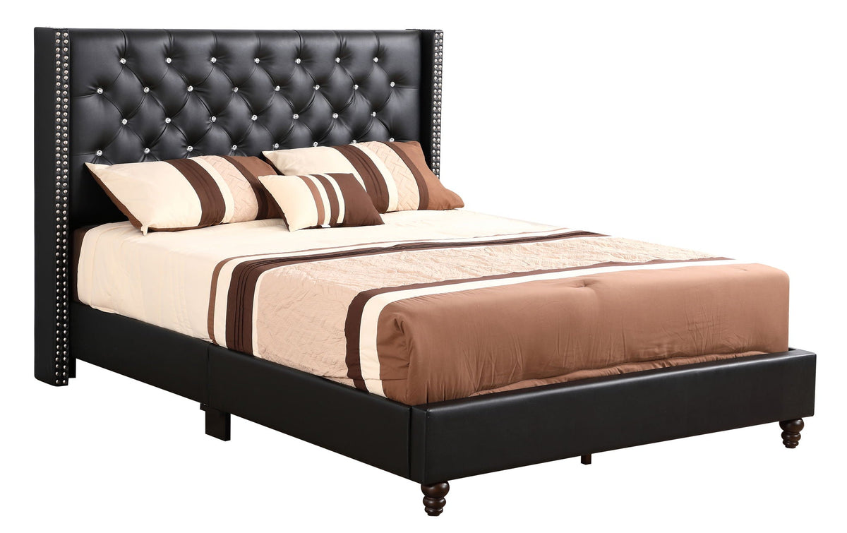 Upholstered Nailhead Trim Chic Bed with Tufted Headboard - Multiple Colors