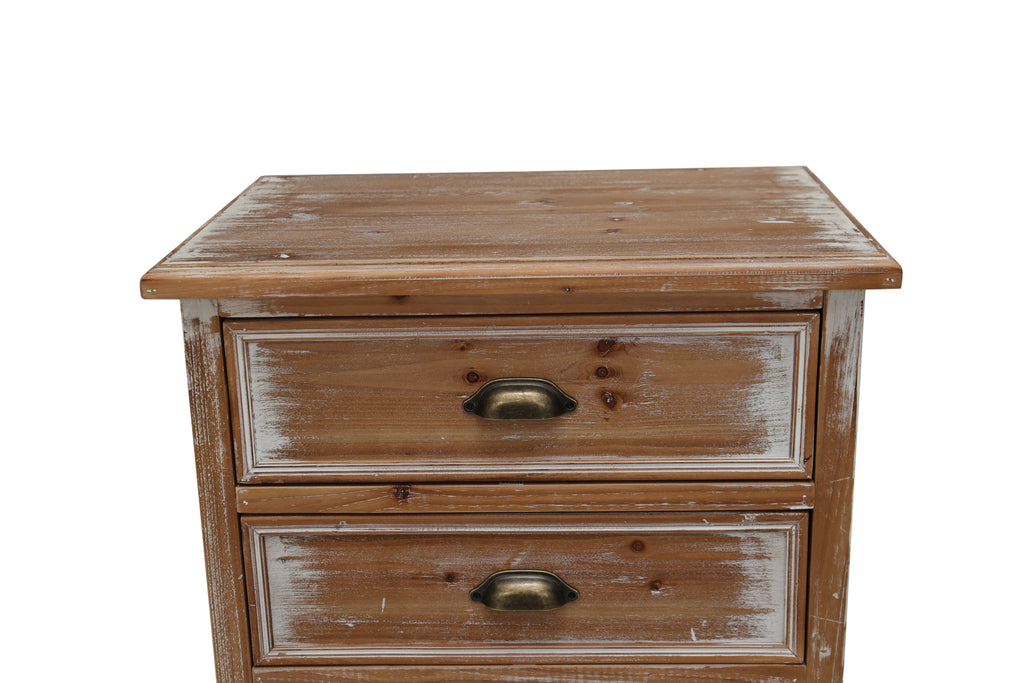 Rustic Wooden Storage Cabinet with Decorative Cutout Door & 3 Drawers - Distressed Wood