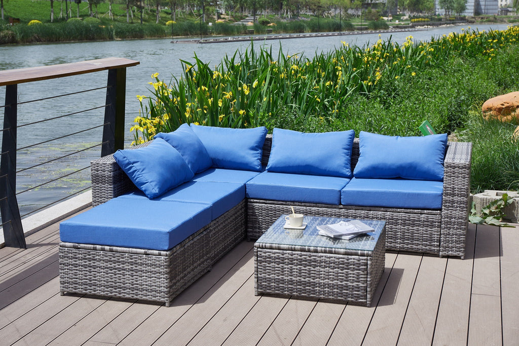 Dark Gray Patio Sofa With Cushions and Table - All-Weather Wicker