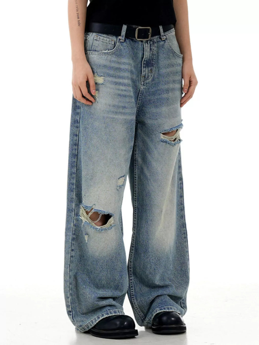 Men's Distressed Wide Leg Jeans