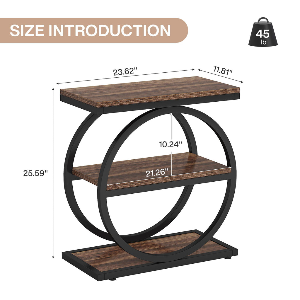 Industrial Narrow End Table with 3 Shelves - Dark Gray, Light Brown, or Dark Brown