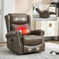 Genuine Leather Heat Massage Manual Recliner Chair with Swivel - Brown+Gray, Blue, Yellow, Red