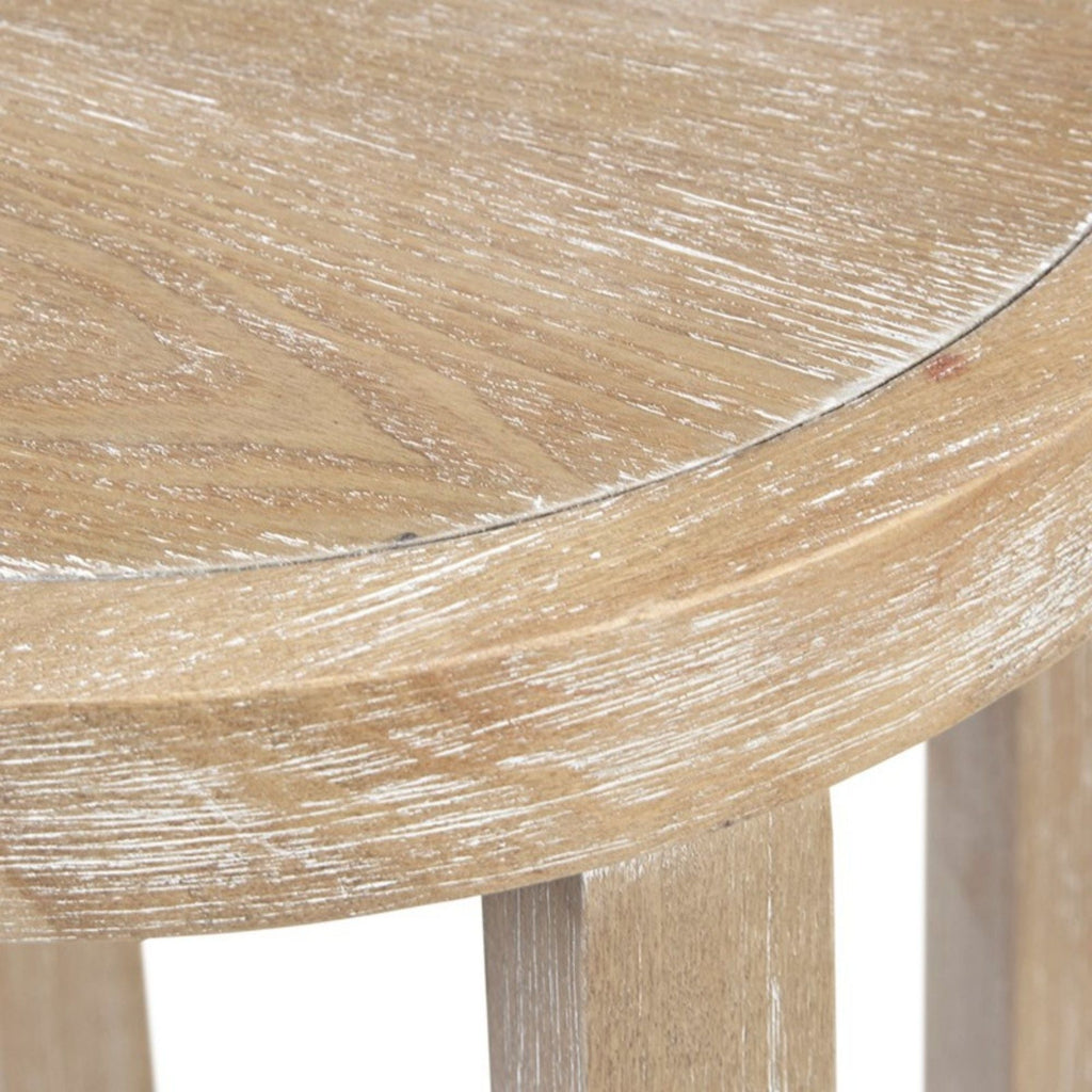 Reclaimed Wheat Round Accent Table with Rattan Cane Shelf