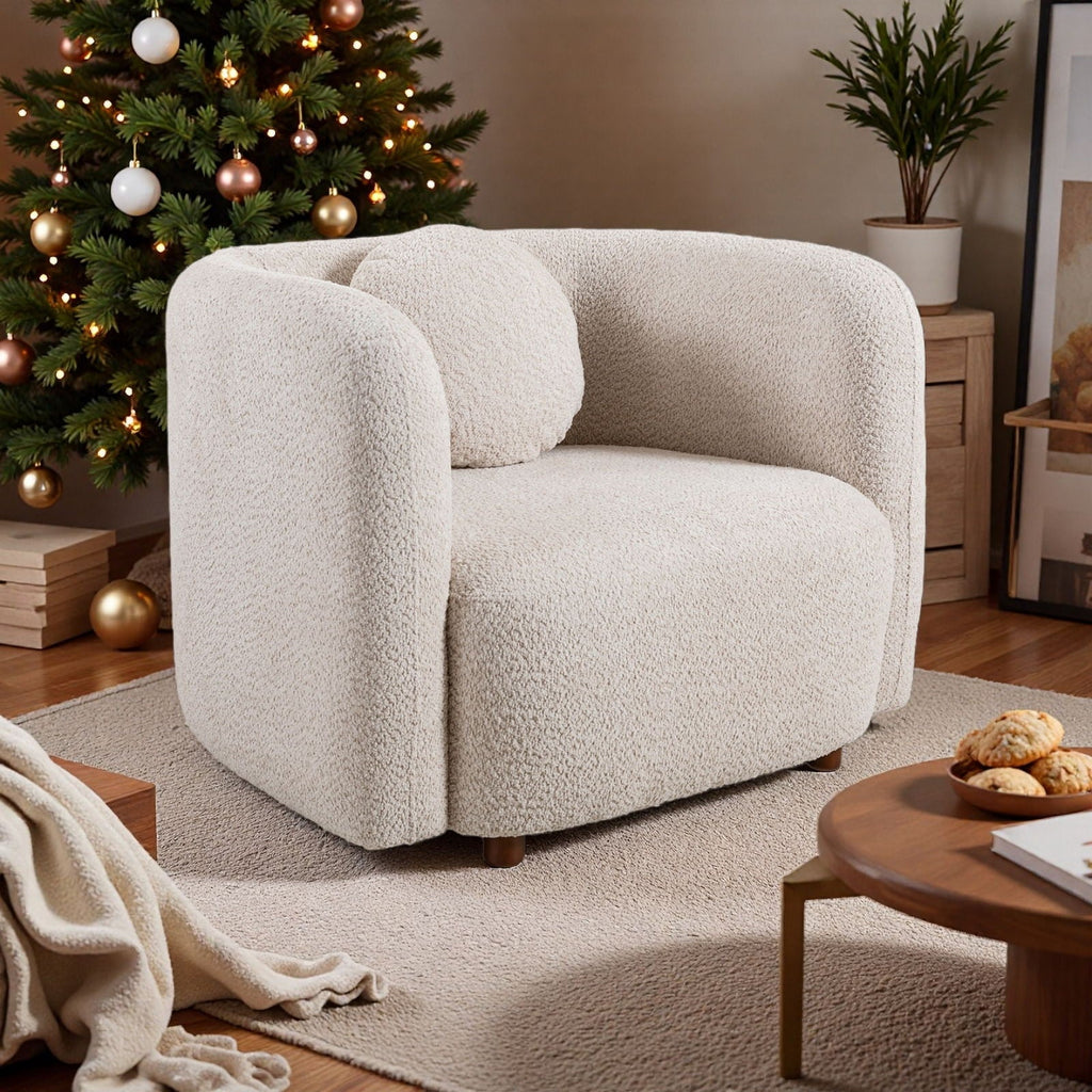 Japandi Style Accent Square Chair with Solid Wood Legs - Beige or White