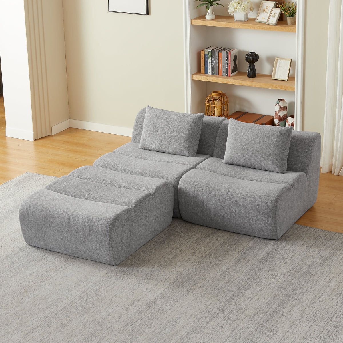 Oversized 3 Seater Compressed Sofa with Chenille Fabric - Neutral