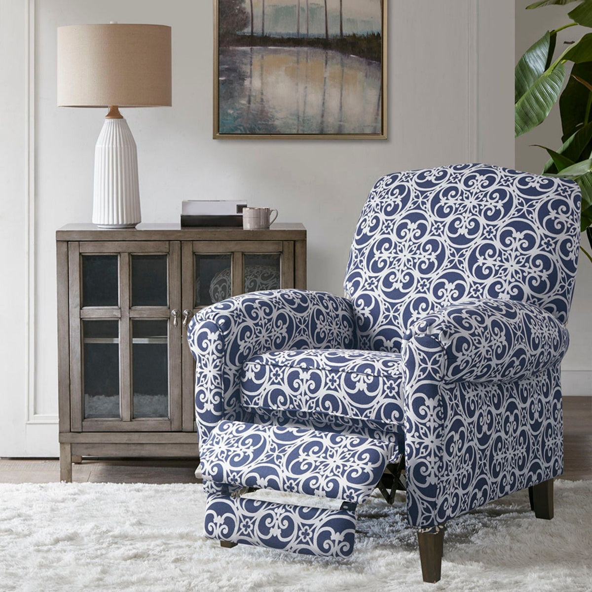 Kirby Transitional Push Back Recliner Chair with Solid Wood Frame - Blue or Gray