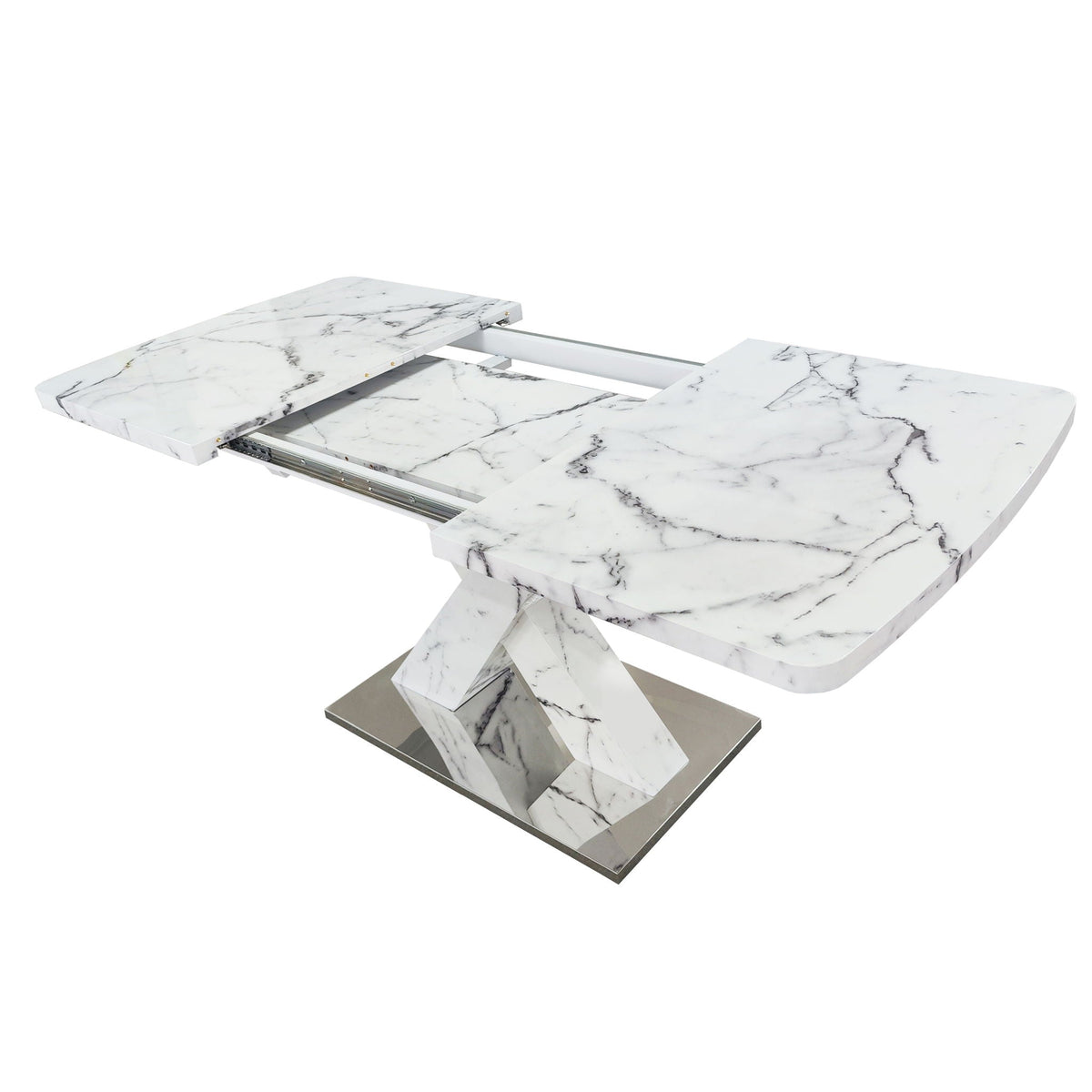 Modern Rectangle Dining Table with Stretchable Top and X Shape Legs - White or Black