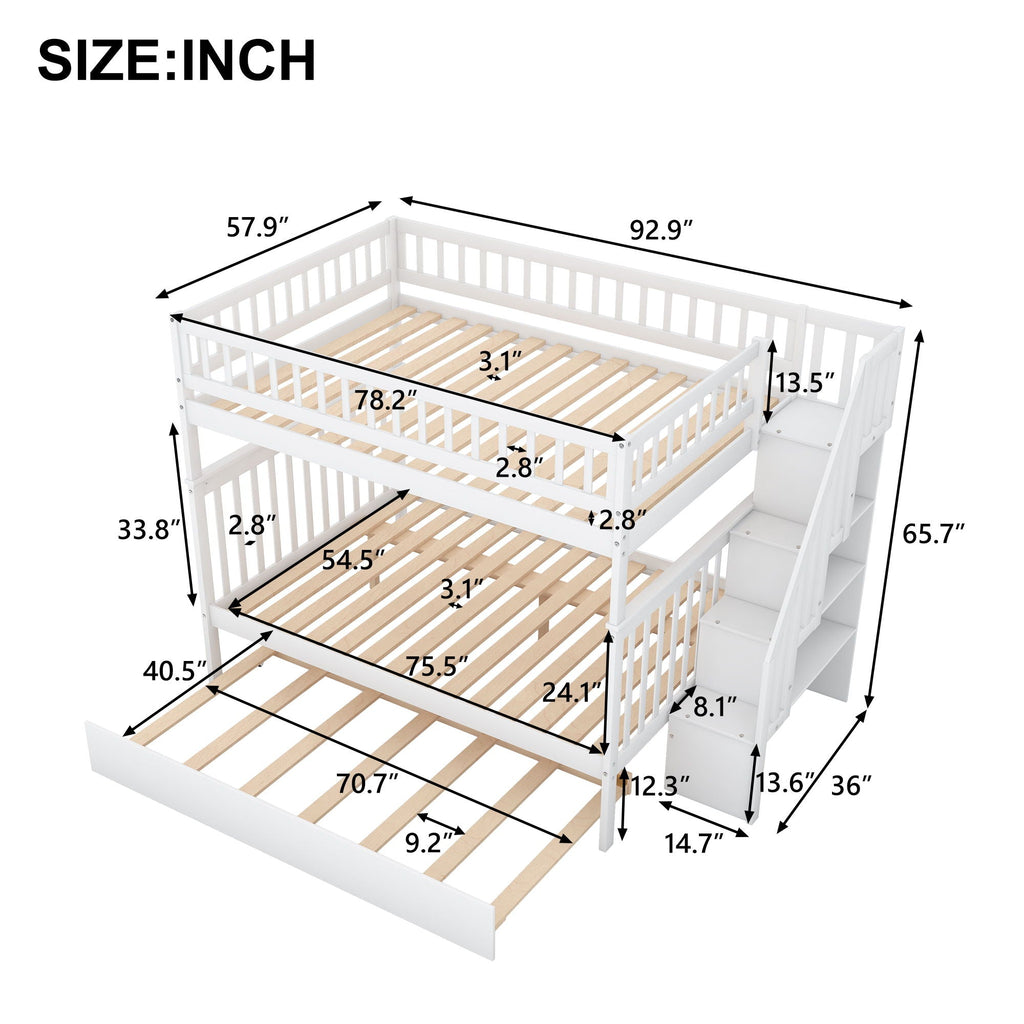 Bunk Bed with Staircase and Storage Options - Dark Gray or White