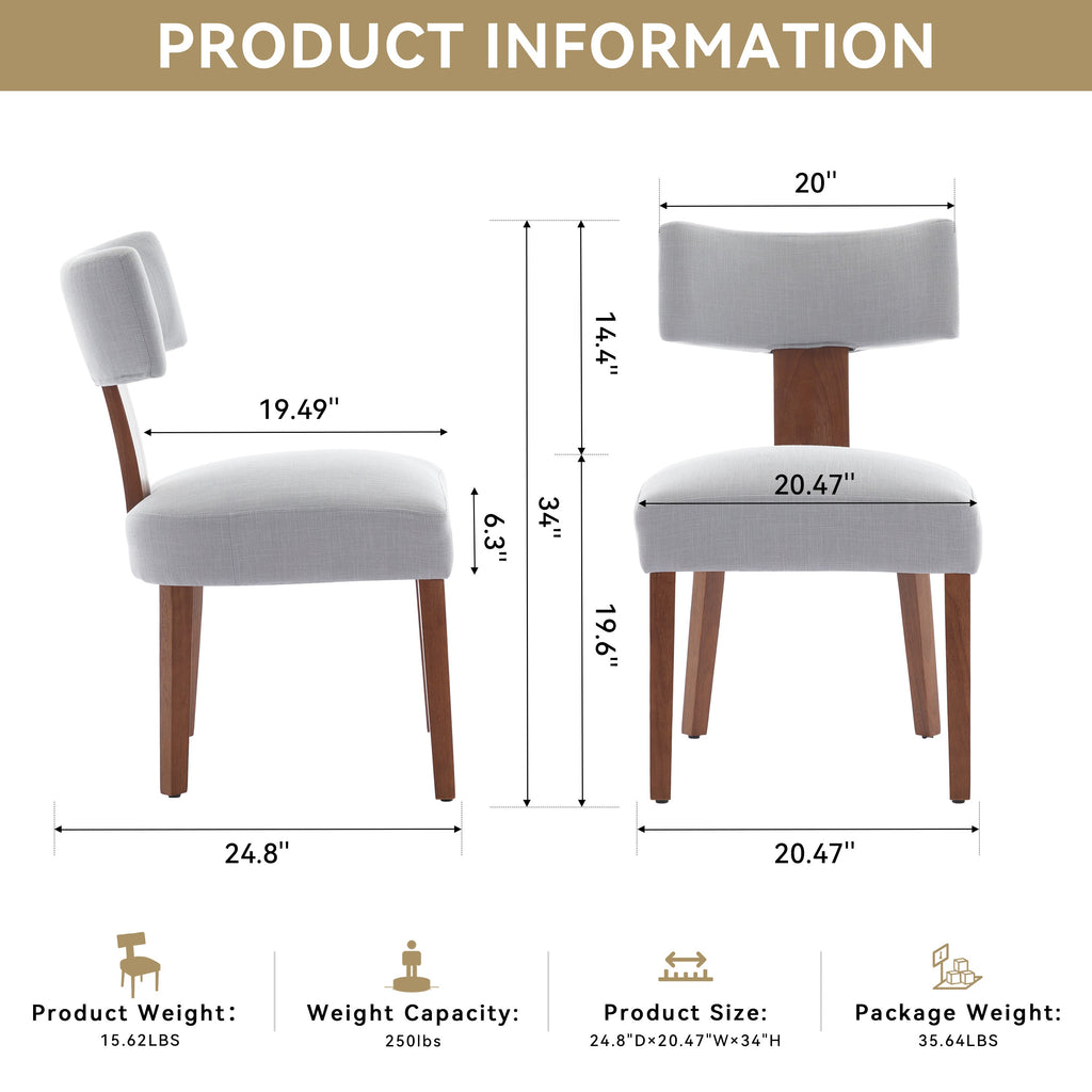 Set of 2 Dining Chairs with Linen Upholstery - Light Brown