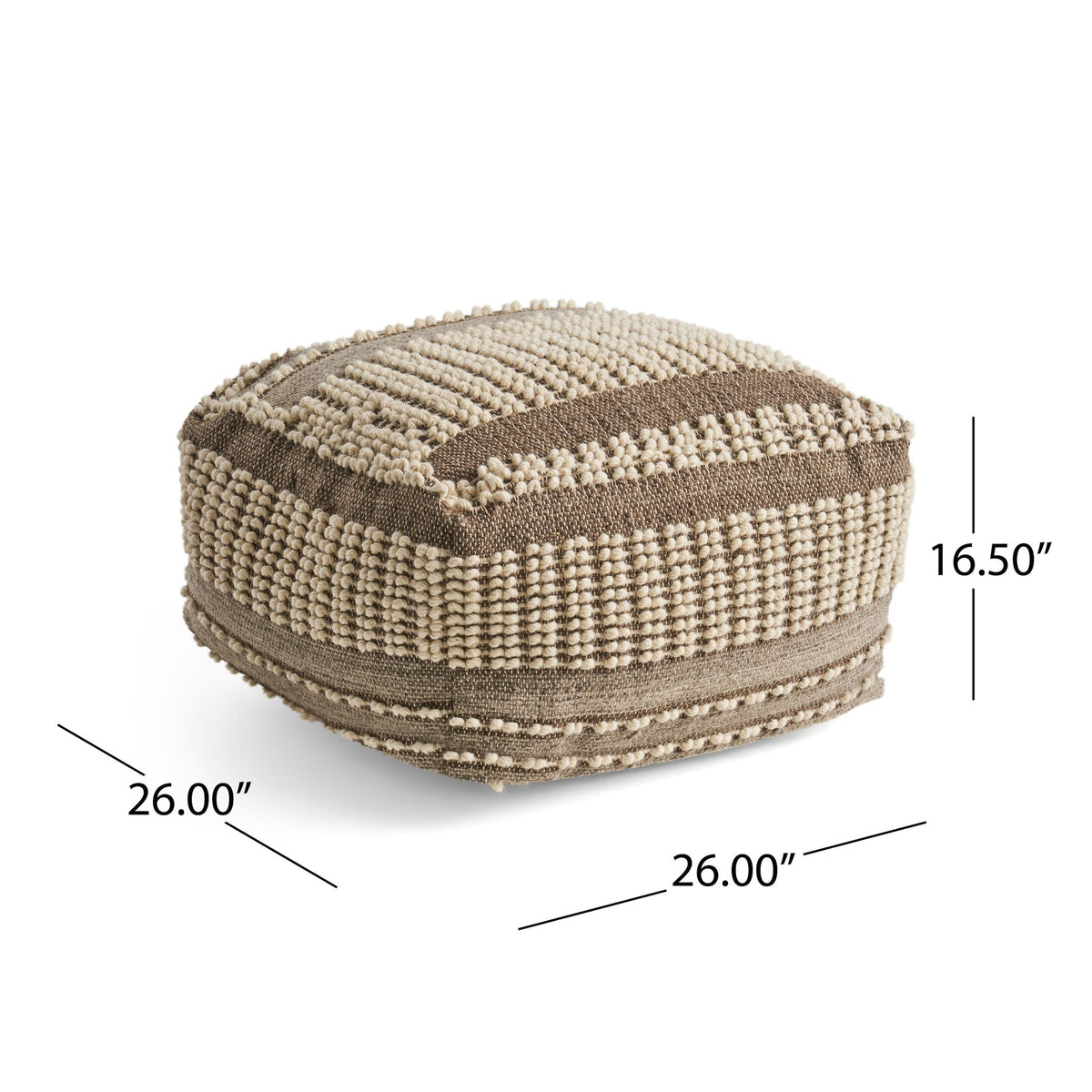 Rustic Wool and Cotton Large Pouf with Handcrafted Tufted Design - Brown / Beige