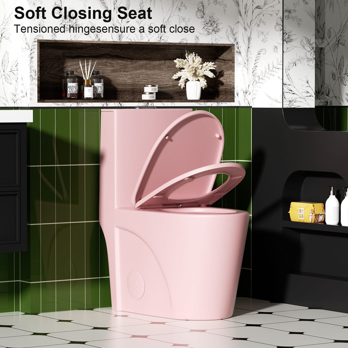 1 Piece Toilet with Tornado Flush and Dual Flush - ADA Height Chair - Gray, Pink, or Black