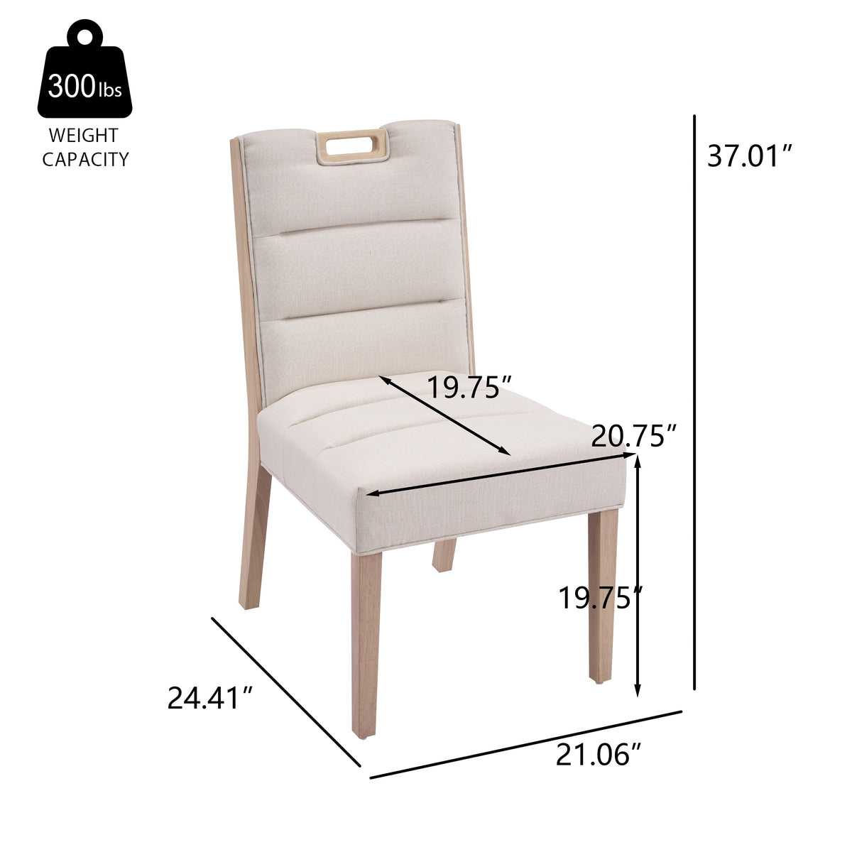 Upholstered Armless Dining Chairs with Solid Rubber Wood Frame - Beige
