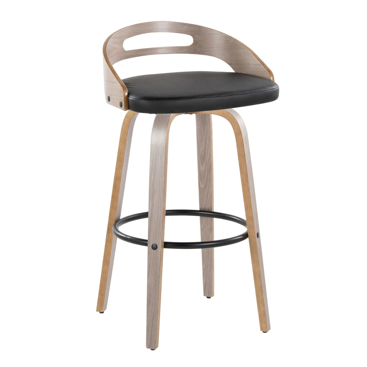 Mid Century Modern Fixed Height Barstool Set with Swivel - Black