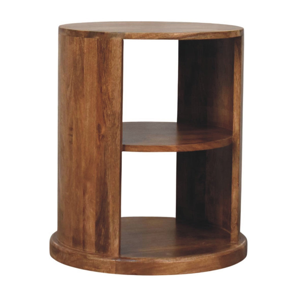 Solid Wood Ventura Open Round Side Table with Open Framework - Golden Teak