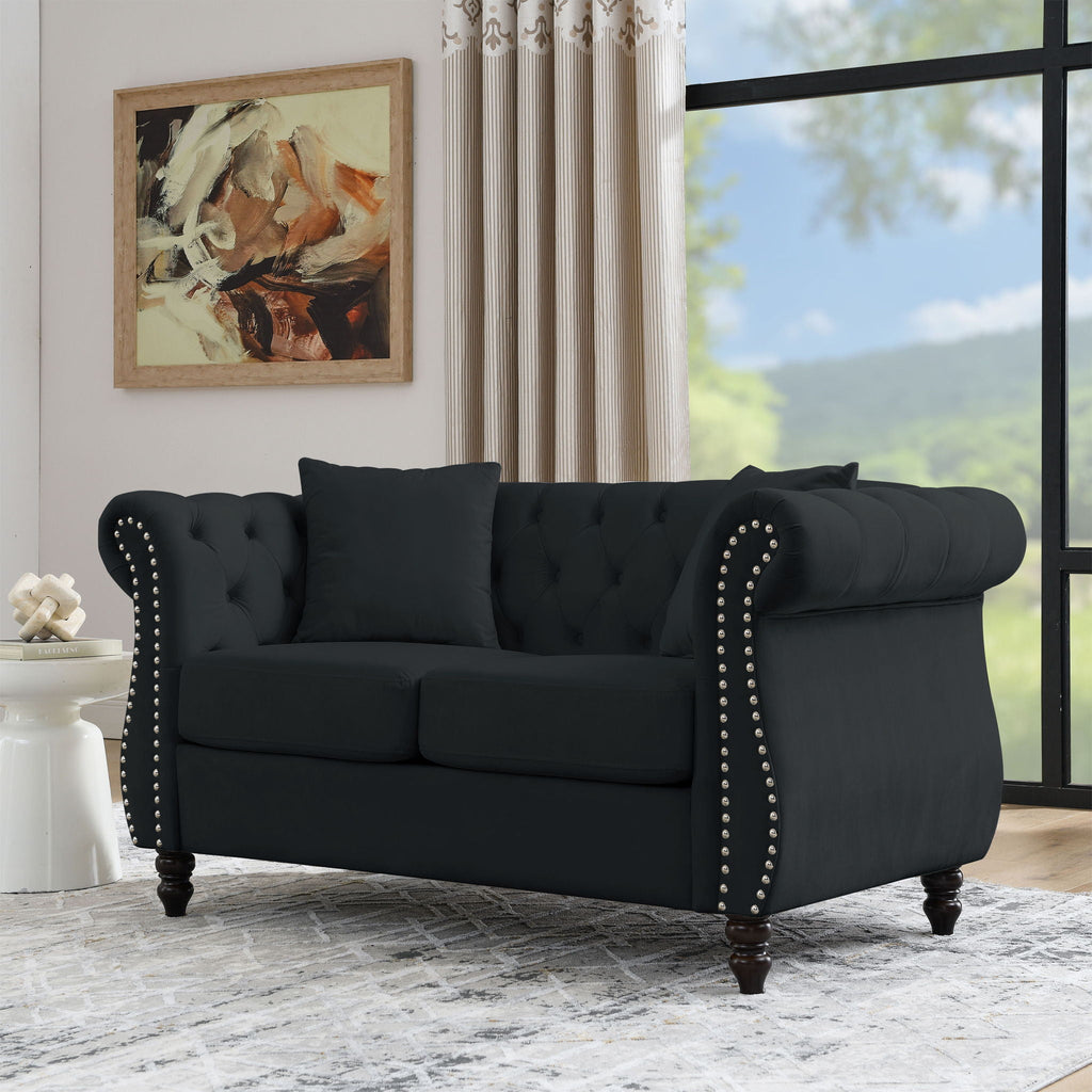 Chesterfield Sofa with Rolled Arms and Nailhead Trim – Solid Wood Frame