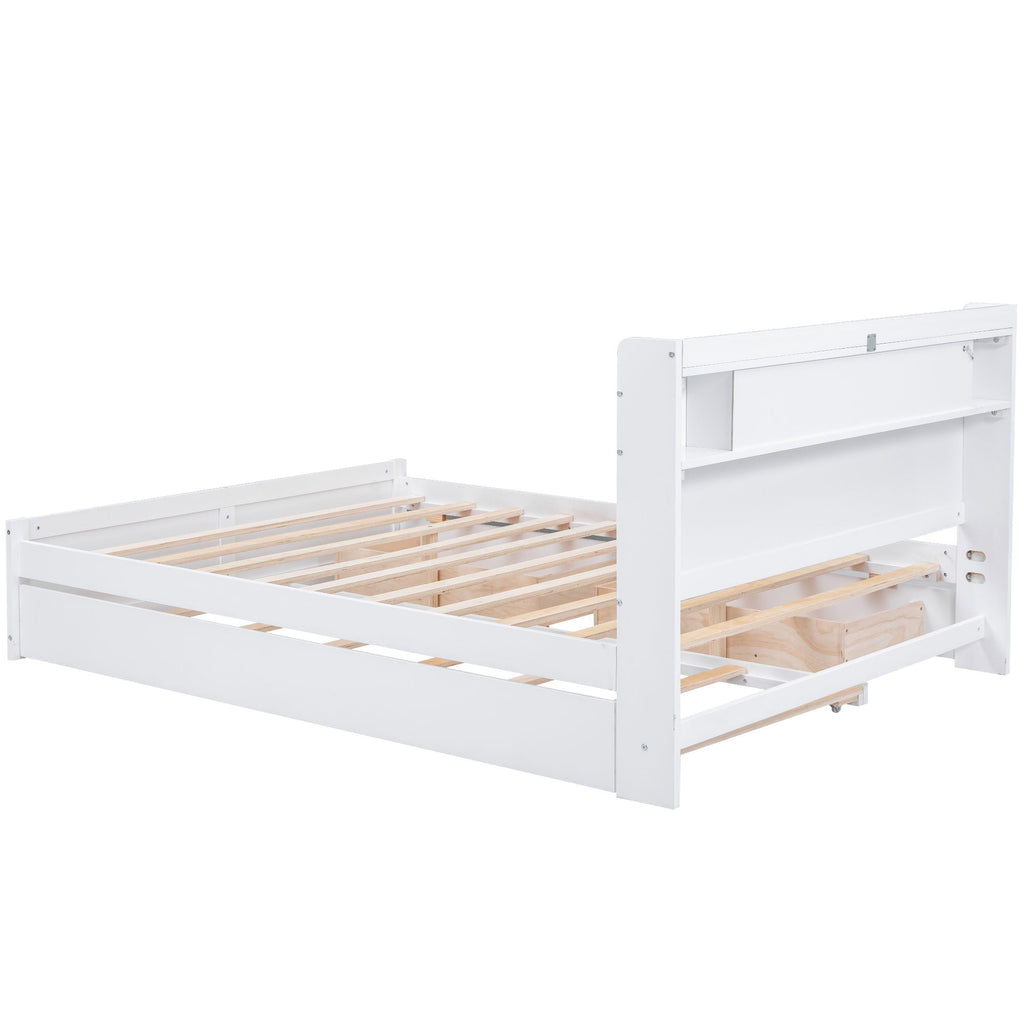 Storage Platform Bed with LED Lights, 2 Drawers and Trundle - Queen