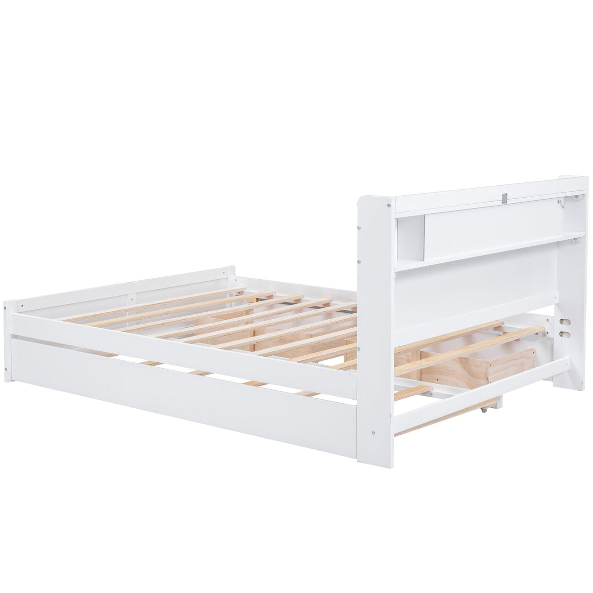 Storage Platform Bed with LED Lights, 2 Drawers and Trundle - Queen