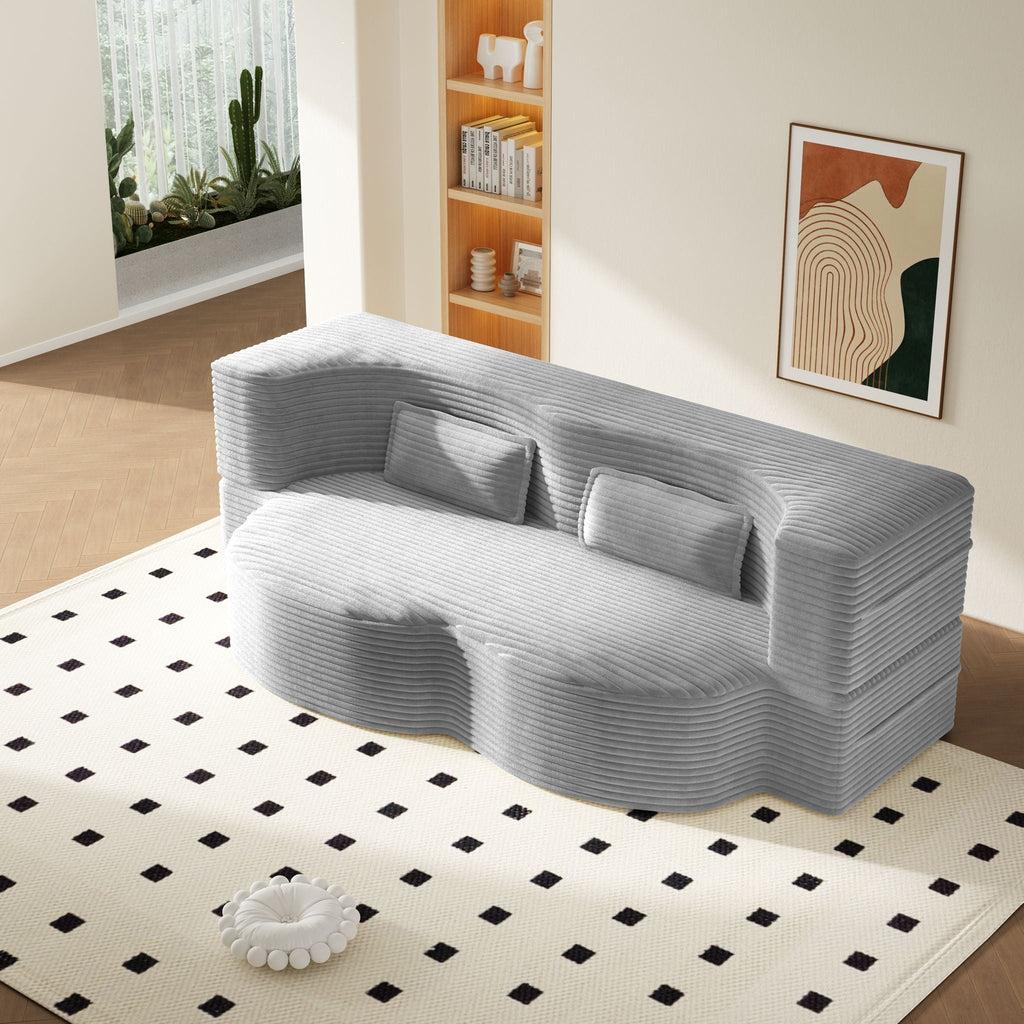 Convertible Floor Sofa with 2 Pillows - Twin Size Corduroy - White or Gray